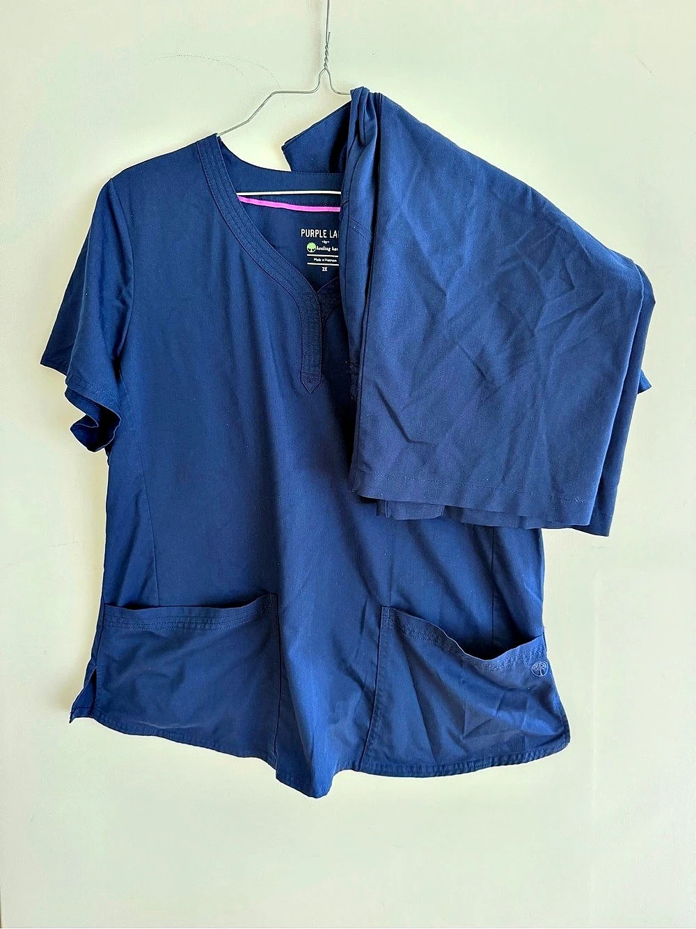 Healing Hands Purple Label Scrub Set Womens 2X Navy Blue Top Pants Drawstring 66